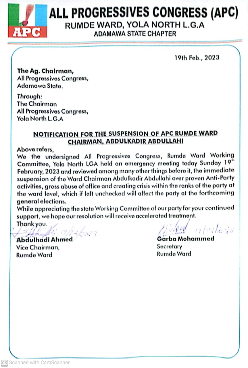 APC suspends National Vice Chairman over alleged anti-party activities