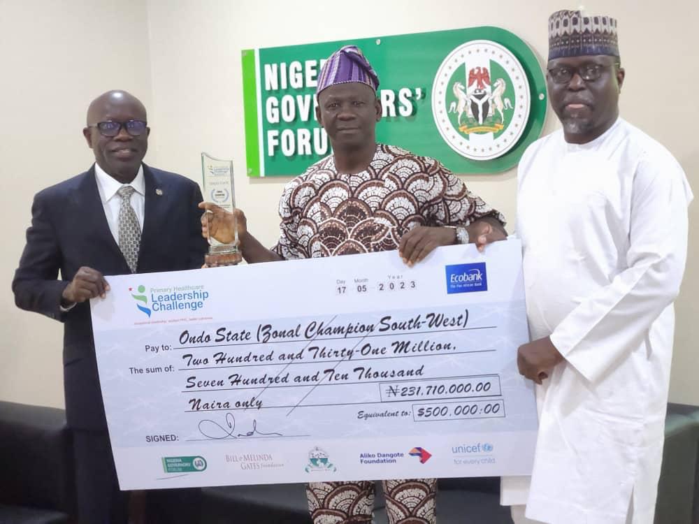 Primary Health Care: Ondo wins Nigerian Governors’ Forum Leadership Challenge, gets $500,000 cash prize